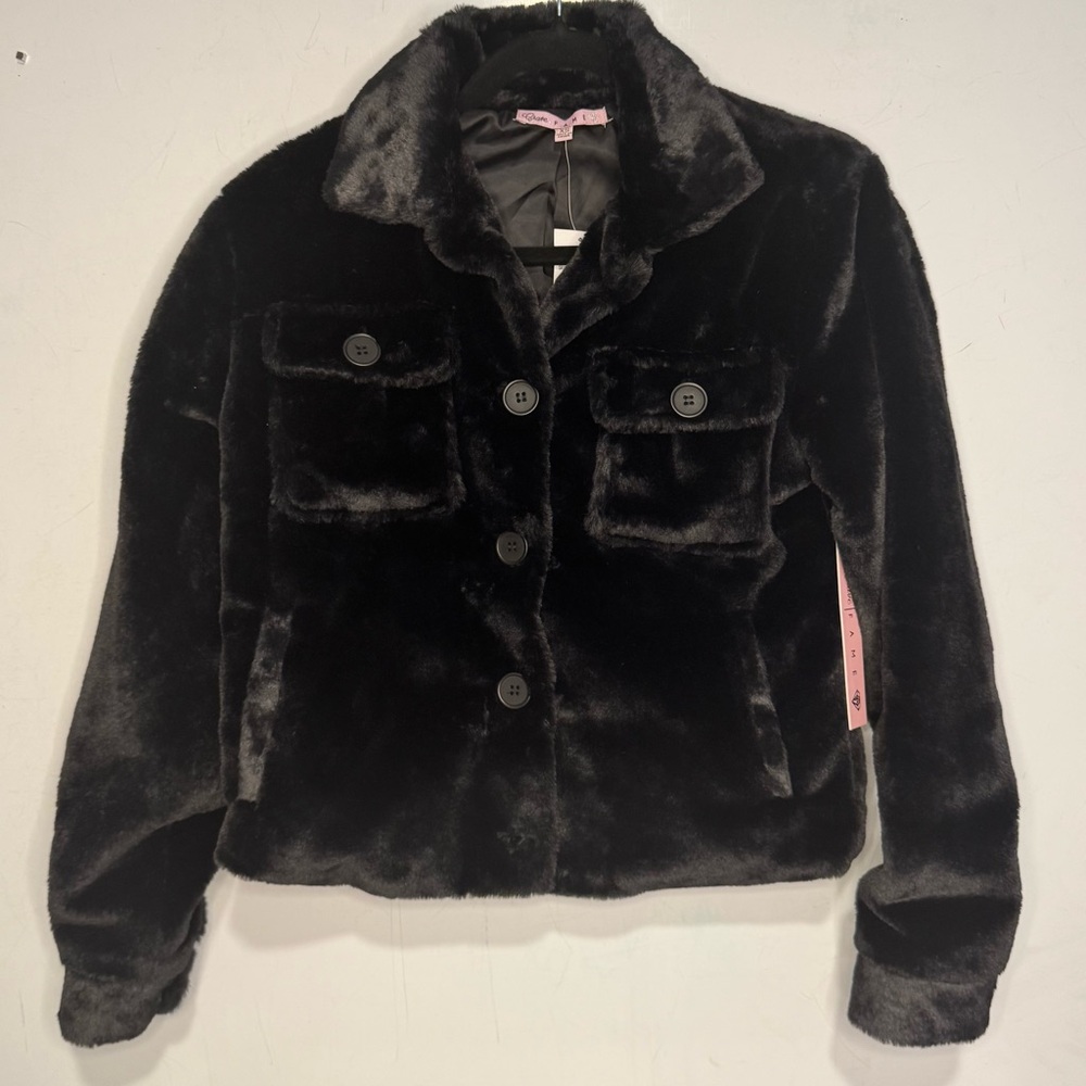 Crave Fame Faux Fur Button Down Black Shacket XS-S NWT